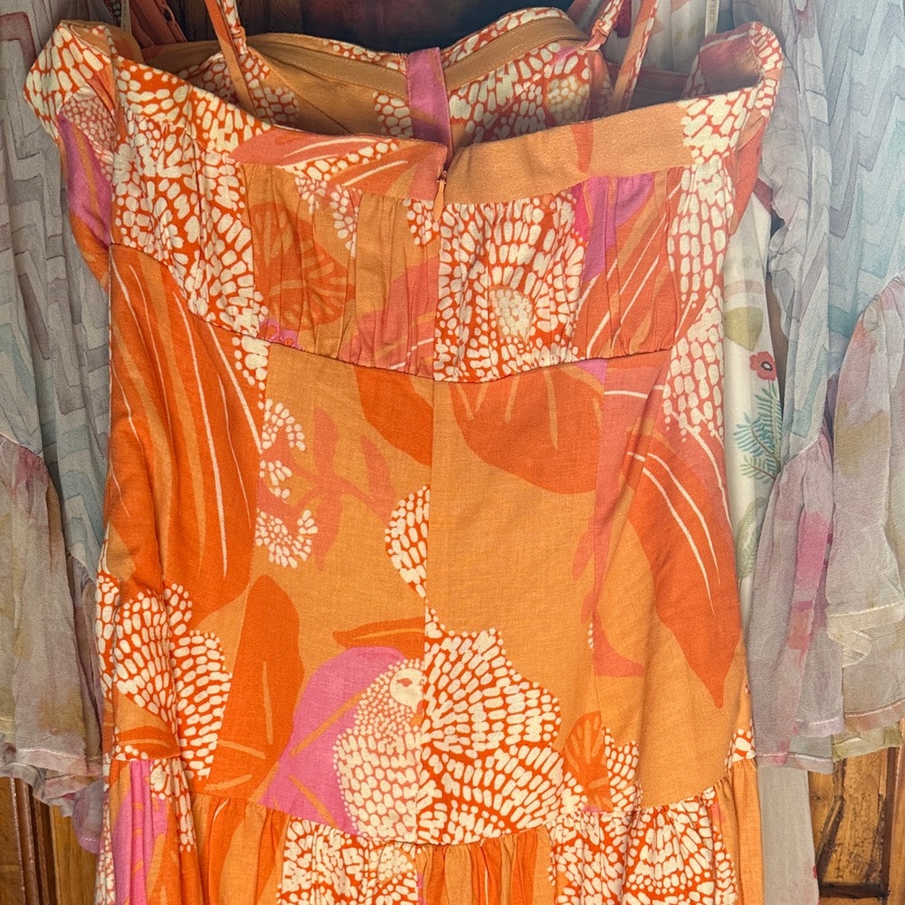 FARM Rio Strapless Maxi Dress in Terracotta, Cream & Pink Print - Picture 4 of 11